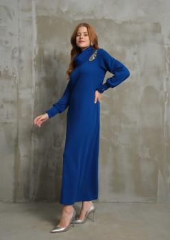 BURGU TRİKO ELBİSE SAKS AKSESUARLI BURGU TRİKO ELBİSE SAKS AKSESUARLI