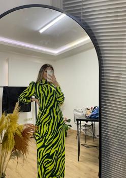 ZEBRA DESEN TRİKO ELBİSE YEŞİL ZEBRA DESEN TRİKO ELBİSE YEŞİL