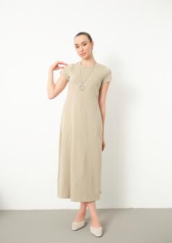 Pamuk Penye İç Elbise Vizon Kısa Kol Pamuk Penye İç Elbise Vizon Kısa Kol