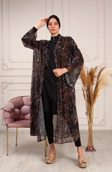 Siyah Leopar Desen Kimono  Pareo satın al