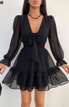 İçi Astarlı Önden Bağlamalı Şifon Elbise(siyah)