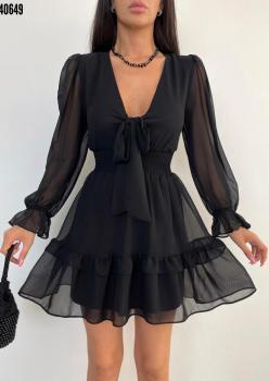 İçi Astarlı Önden Bağlamalı Şifon Elbise(siyah)