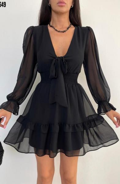 İçi Astarlı Önden Bağlamalı Şifon Elbise(siyah) satın al