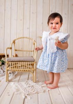 Büyük Yaka Kız Bebek Elbise Papatyalı Mavi AK006